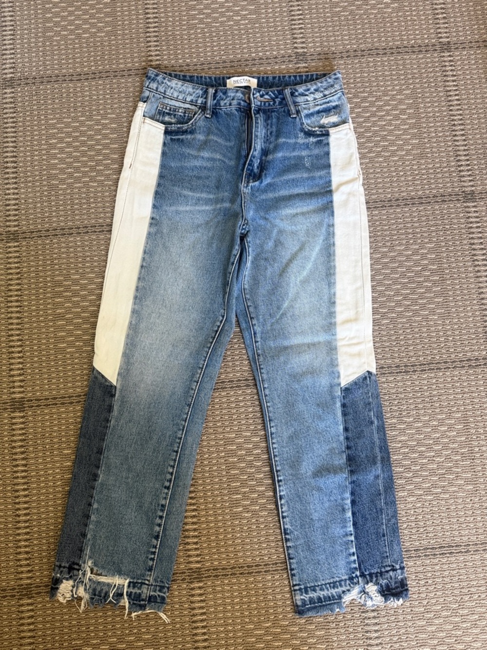 Two-Tone Blue and White Straight Leg Jeans by Nestar